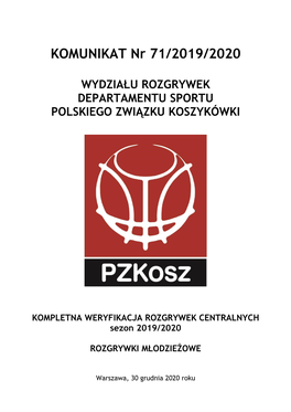 Komunikat Wydziału Rozgrywek 71/2019/2020