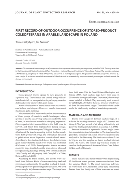First Record of Outdoor Occurrence of Stored-Product Coleopterans in Arable Landscape in Poland