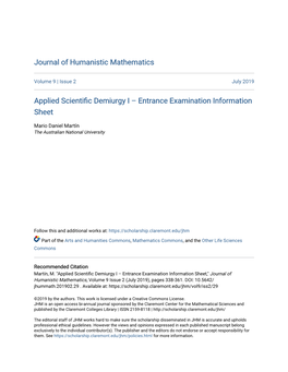 Applied Scientific Demiurgy I Â•Fi Entrance Examination Information
