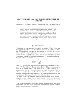 Obstruction for Bounded Branch-Depth in Matroids