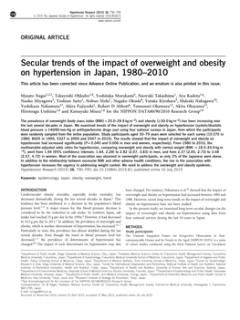 Secular Trends of the Impact of Overweight and Obesity on Hypertension in Japan, 1980–2010