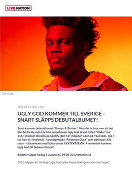 Ugly God Kommer Till Sverige - Snart Släpps Debutalbumet!