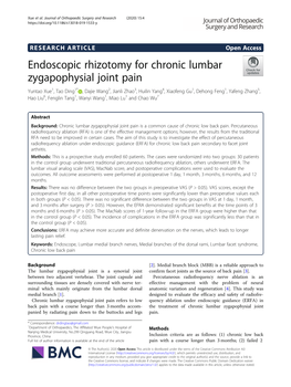 Endoscopic Rhizotomy for Chronic Lumbar Zygapophysial Joint Pain