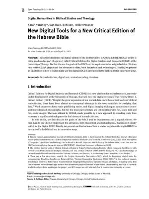 New Digital Tools for a New Critical Edition of the Hebrew Bible