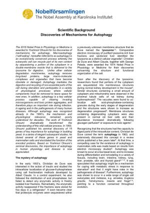 Scientific Background: Discoveries of Mechanisms for Autophagy