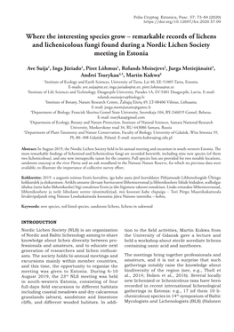 Remarkable Records of Lichens and Lichenicolous Fungi Found During a Nordic Lichen Society Meeting in Estonia