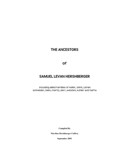 THE ANCESTORS of SAMUEL LEVAN HERSHBERGER