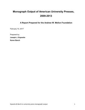 Monograph Output of American University Presses, 2009-2013