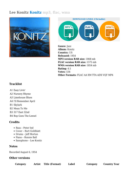 Lee Konitz Konitz Mp3, Flac, Wma