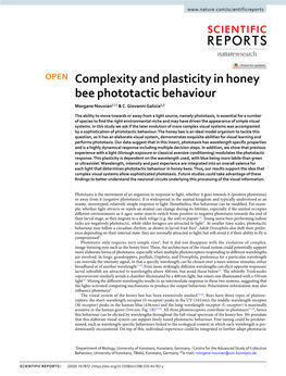 Complexity and Plasticity in Honey Bee Phototactic Behaviour Morgane Nouvian1 ✉ & C