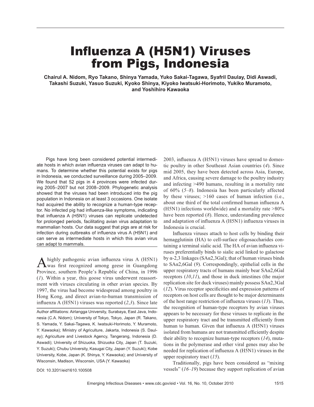 Influenza a (H5N1) Viruses from Pigs, Indonesia