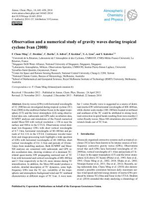 Observation and a Numerical Study of Gravity Waves During Tropical Cyclone Ivan (2008)