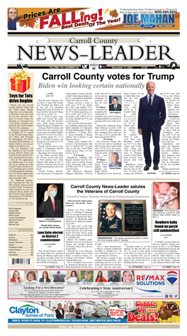Carroll County Votes for Trump Biden Win Looking Certain Nationally