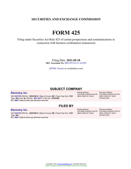 Discovery, Inc. Form 425 Filed 2021-05-18