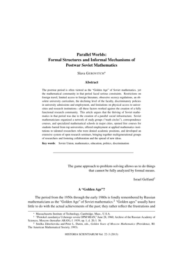 Parallel Worlds: Formal Structures and Informal Mechanisms of Postwar Soviet Mathematics