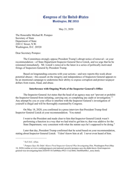 Letter to Secretary Michael R. Pompeo, Department of State
