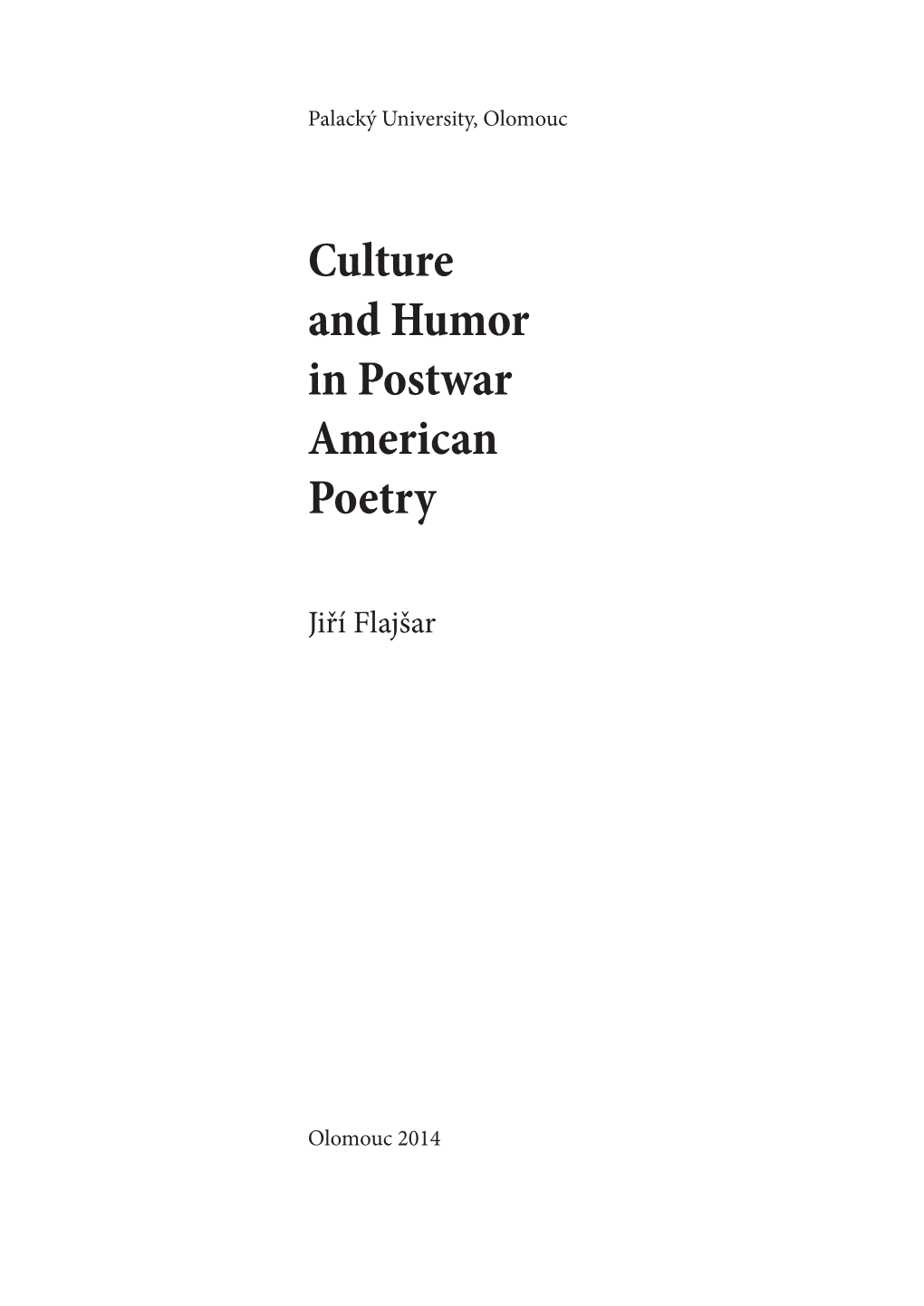 Culture and Humor in Postwar American Poetry