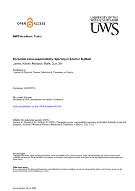 Corporate Social Responsibility Reporting in Scottish Football James, Kieran; Murdoch, Mark; Guo, Xin