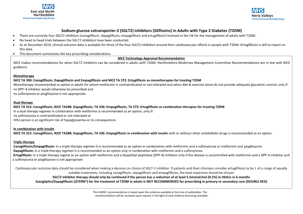 SGLT2) Inhibitors (Gliflozins) in Adults with Type 2 Diabetes (T2DM