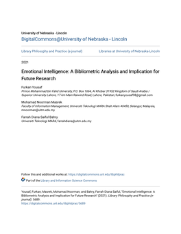 Emotional Intelligence: a Bibliometric Analysis and Implication for Future Research