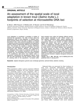 An Assessment of the Spatial Scale of Local Adaptation in Brown Trout (Salmo Trutta L.): Footprints of Selection at Microsatellite DNA Loci