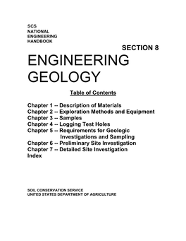SECTION 8 ENGINEERING GEOLOGY Table of Contents