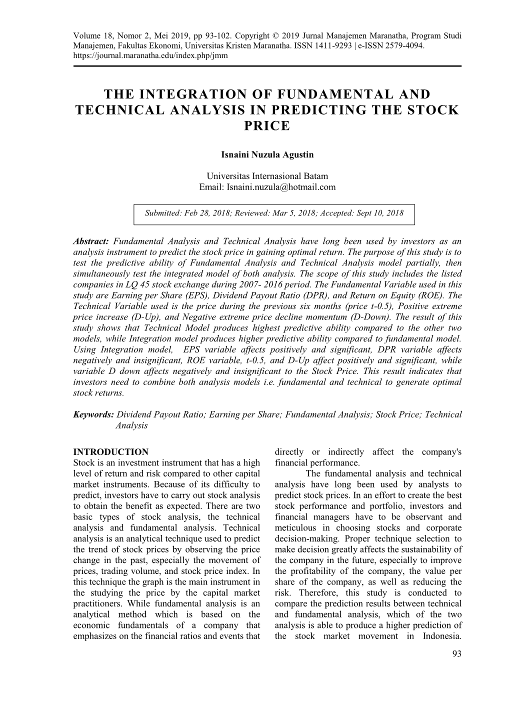 The Integration of Fundamental and Technical Analysis in Predicting the Stock Price