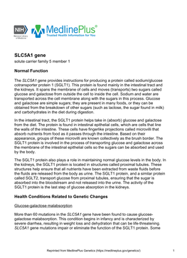 SLC5A1 Gene Solute Carrier Family 5 Member 1