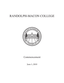 Randolph-Macon College Commencement June 1, 2019