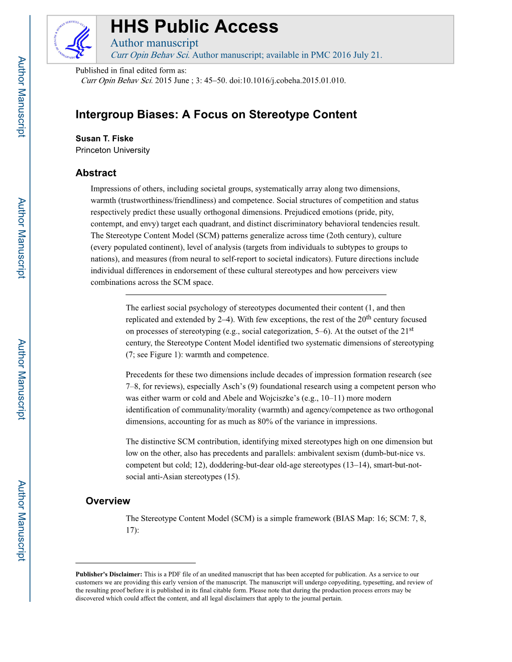 Intergroup Biases: a Focus on Stereotype Content