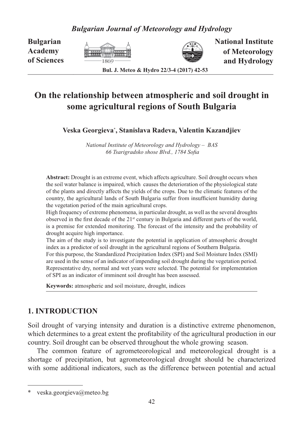 On the Relationship Between Atmospheric and Soil Drought in Some Agricultural Regions of South Bulgaria