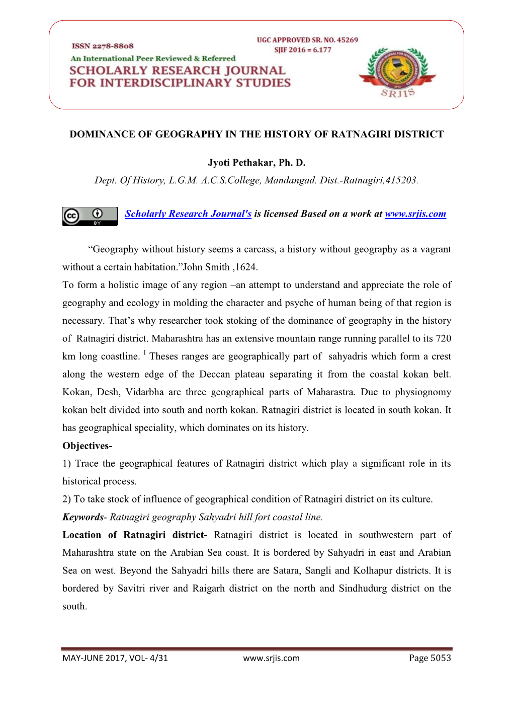 Dominance of Geography in the History of Ratnagiri District