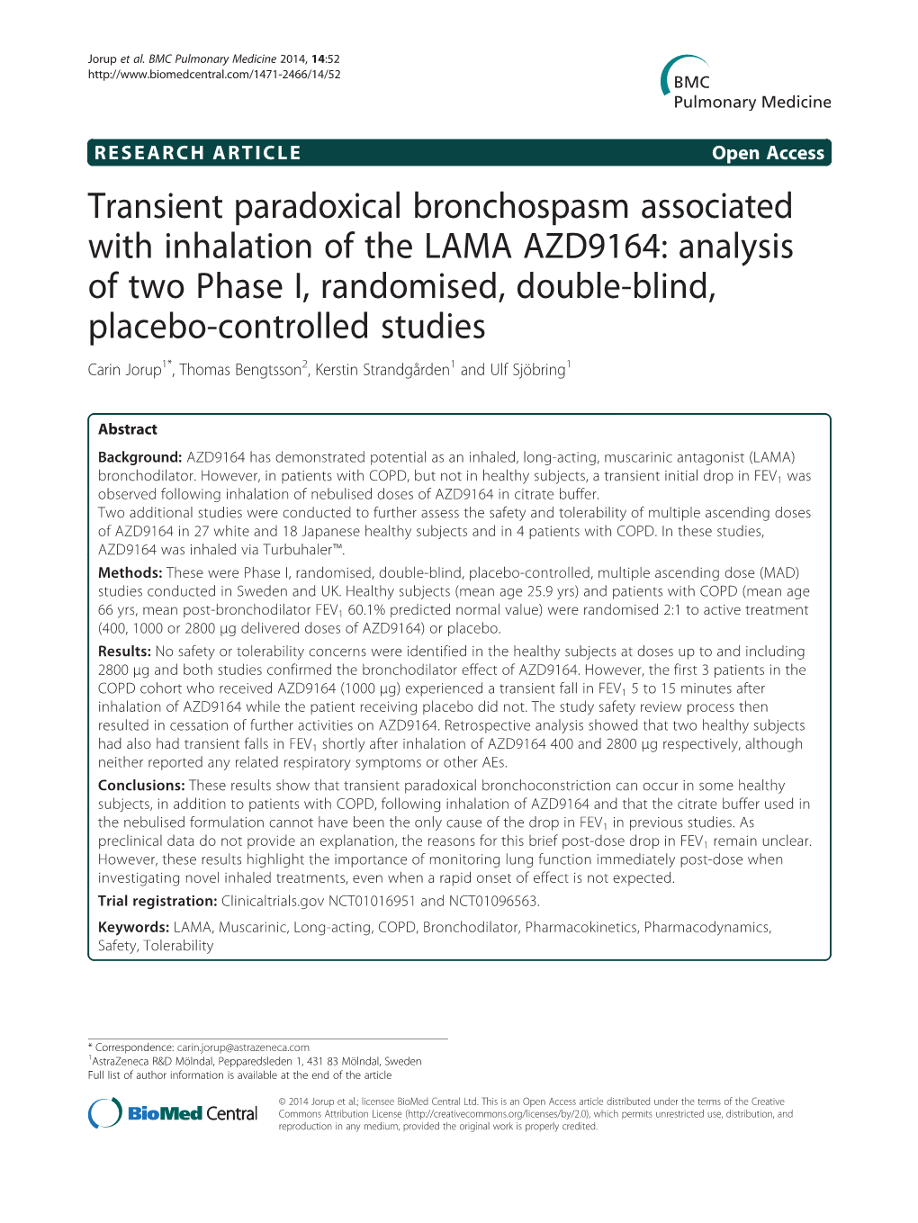 Transient Paradoxical Bronchospasm Associated with Inhalation of The