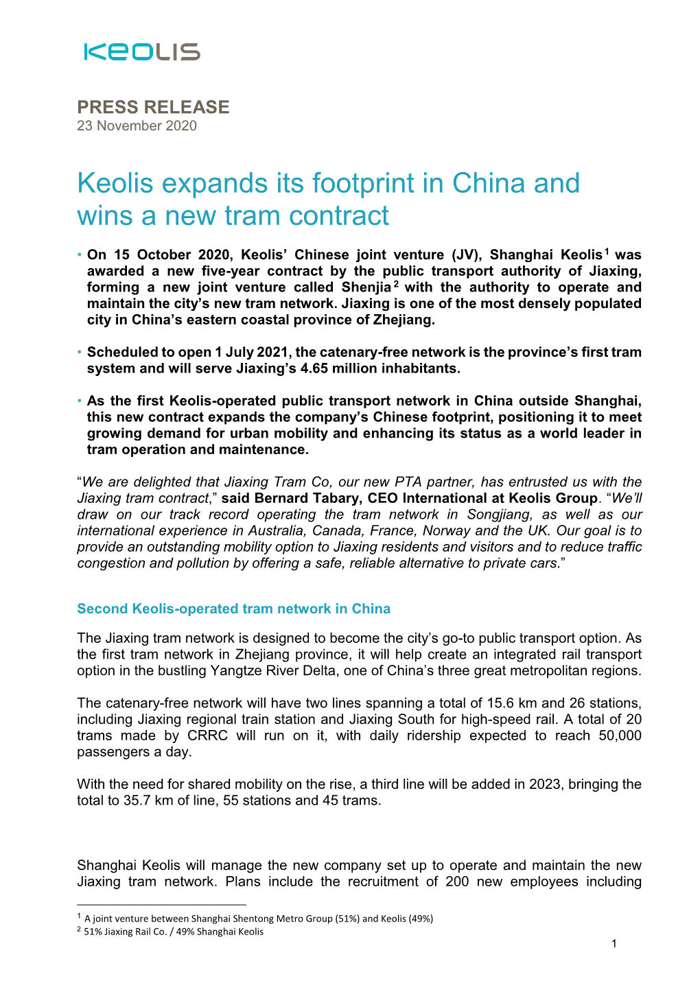 Keolis Expands Its Footprint in China and Wins a New Tram Contract (Pdf)