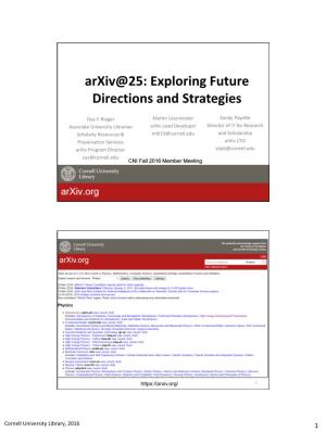 Arxiv@25: Exploring Future Directions and Strategies