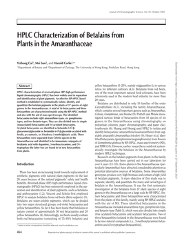 HPLC Characterization of Betalains from Plants in the Amaranthaceae