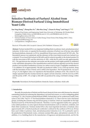 Selective Synthesis of Furfuryl Alcohol from Biomass-Derived Furfural Using Immobilized Yeast Cells