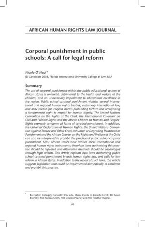 Corporal Punishment in Public Schools: a Call for Legal Reform