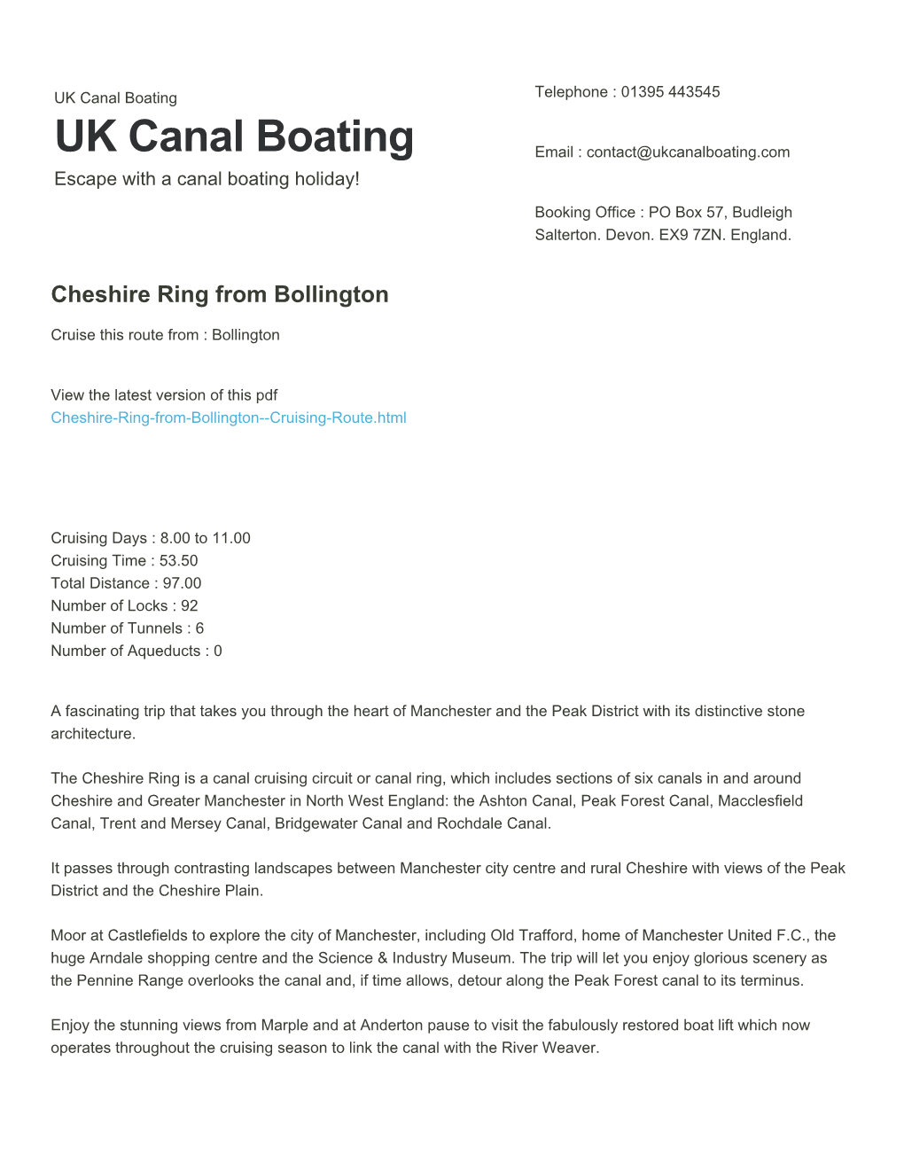 Cheshire Ring from Bollington | UK Canal Boating