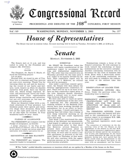 Senate MONDAY, NOVEMBER 3, 2003