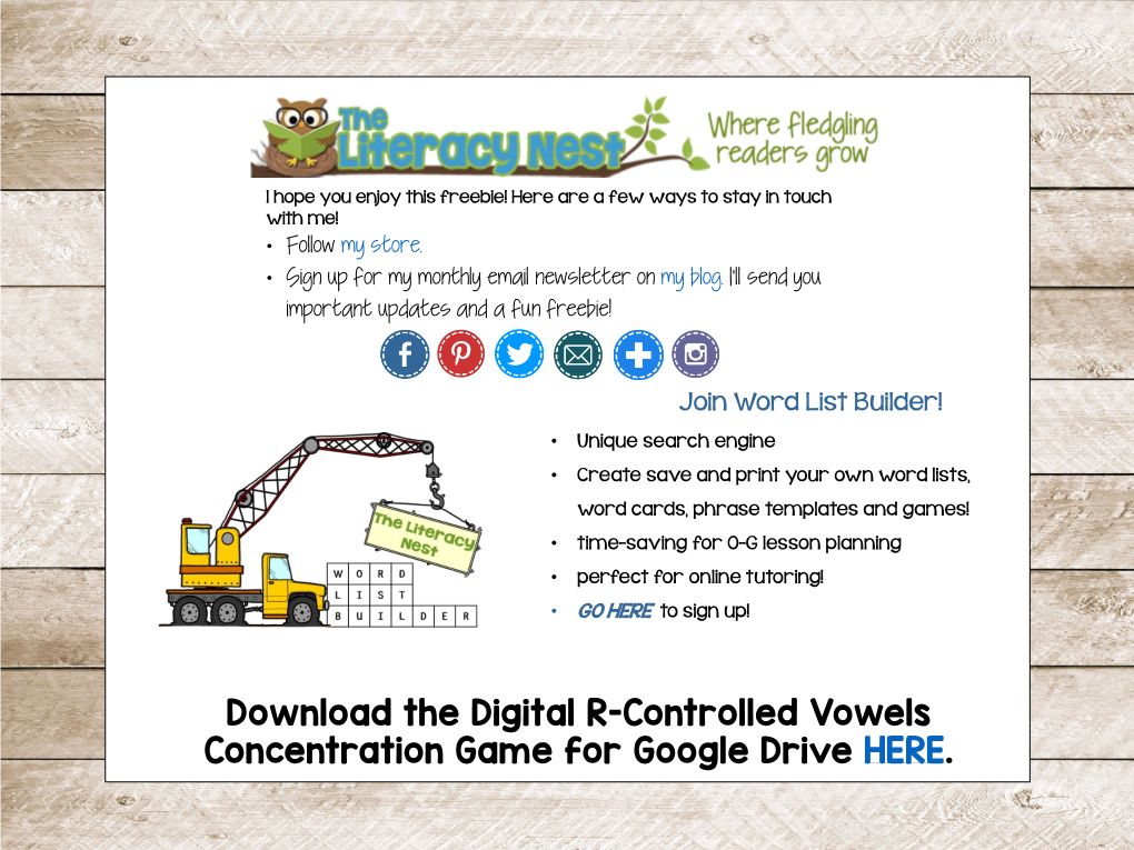 Download the Digital R-Controlled Vowels Concentration Game for Google Drive HERE