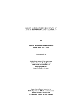 Report on the Conservation Status of Astragalus Vexilliflexus Var. Nubilus