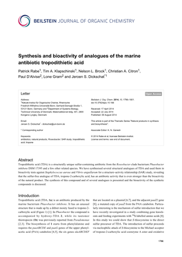 Synthesis and Bioactivity of Analogues of the Marine Antibiotic Tropodithietic Acid
