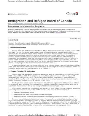 Pakistan: First Information Reports (Firs) (2010-December 2013) Research Directorate, Immigration and Refugee Board of Canada, Ottawa
