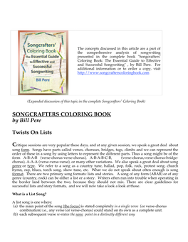 SONGCRAFTERS COLORING BOOK by Bill Pere Twists on Lists