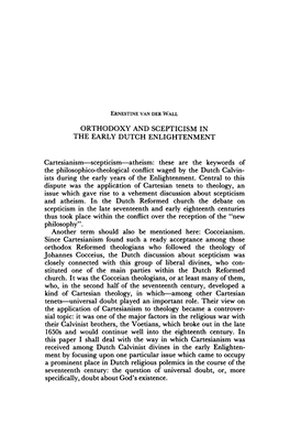 Orthodoxy and Scepticism in the Early Dutch Enlightenment