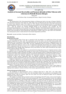 Analysis of Account Receivables and Payment Defaults in Ethio Telecom with Reference to Mekelle Branch, Ethiopia Mohan.M.P Asst.Professor, Dept