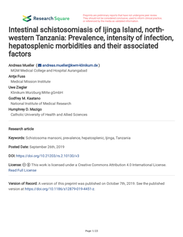 Intestinal Schistosomiasis of Ijinga Island, North- Western Tanzania: Prevalence, Intensity of Infection, Hepatosplenic Morbidities and Their Associated Factors
