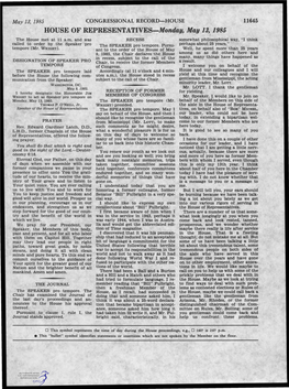 HOUSE of REPRESENTATIVES-Monday, Mag 13, 1985 the House Met at 11 A.M