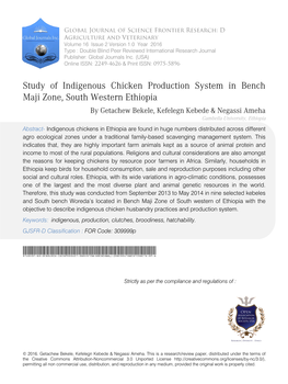 Study of Indigenous Chicken Production System in Bench Maji